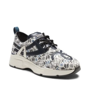 Sneaker in  pelle e tessuto fantasia