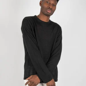 Maglia manica lunga in Lino - Nero