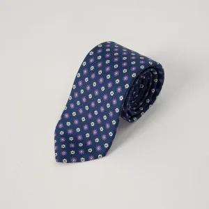 Cravatta Seta Micro Margherite- Blu/Viola