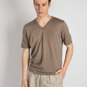 Maglia Scollo V Lino - Tortora