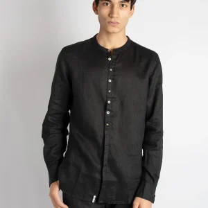 Camicia 'Calulu' Coreana Lino - Nero